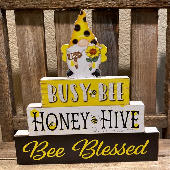 Busy Bee, Honey Hive, Bee Blessed Gnome Wood Sign, Honey Bee Gnome Sign - Picture 1 of 11